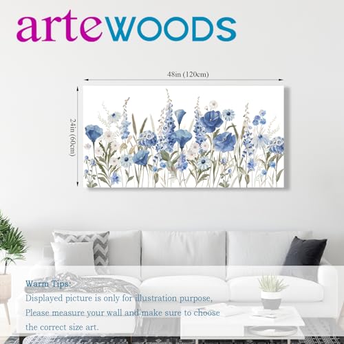 Elegant Blue White Flowers Wall Art Botanical Canvas Prints, 24"x48" - color: Blue White Botanical Flowers, size: 48"L x 24"W