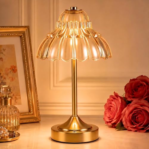 Flower Battery Operated Rechargeable Lamp Cordless, Petal, Amber - color: Amber-Petal