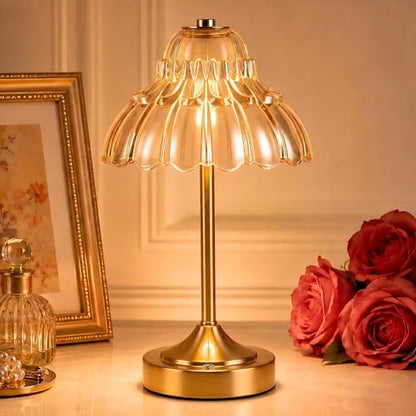 Flower Battery Operated Rechargeable Lamp Cordless, Petal, Amber - color: Amber-Petal