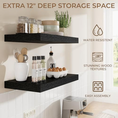 RICHFOCUS 24" Bathroom Floating Shelves for Wall 2Pack|Black - color: Black, size: 24"L x 11.6"D, Set of 2