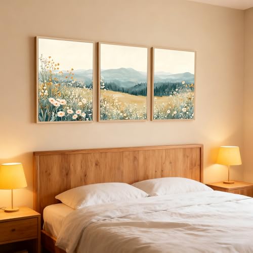 3Pcs Meadow Wildflower Landscape Canvas Wall Art Natural Mountain Prints - color: Mountain Landscape, size: 12x16 Inches