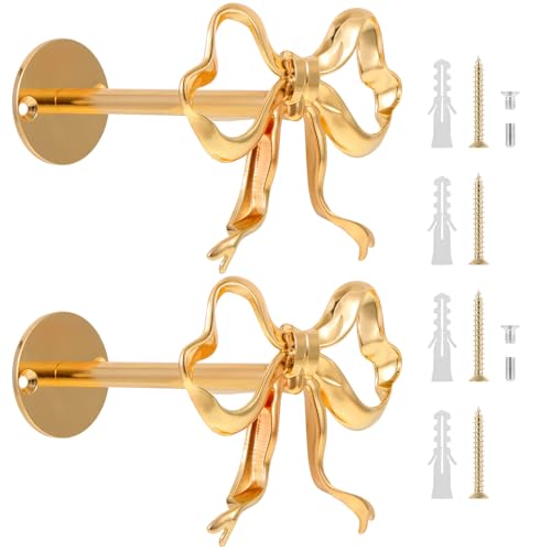 2 Pcs Metal Bow Curtain Tiebacks, Wall Mounted Gold Curtain Holdbacks, Bright Bow Curtain Tiebacks Suitable for Living Room, Bedroom, Study Room, Dormitory