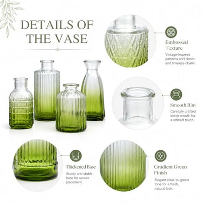 Petal Petite Small Green Glass Bud Vase Set of 18 for Wedding Centerpieces - color: Green