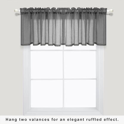 KOUFALL Gray Valances for Windows,Sheer Linen Look Valance Curtains for Kitchen Bathroom Living Room,Charcoal Dark Grey,18 Inch Length - color: Dark Grey