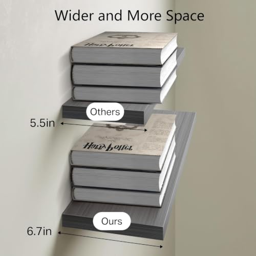 BAYKA Grey Floating Shelves 22.5in, Set of 3, Wall Mount Rustic Wood Shelf - color: F. Grey - Industrial Edge Style, size: 22.5inches