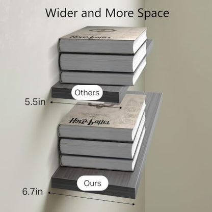 BAYKA Grey Floating Shelves 22.5in, Set of 3, Wall Mount Rustic Wood Shelf - color: F. Grey - Industrial Edge Style, size: 22.5inches