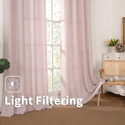 BGment Pink Faux Linen Curtains 63 Inch Length 2 Panels for Bedroom - color: B - Linen Rose Pink, size: 52"W x 63"L (Pack of 2)