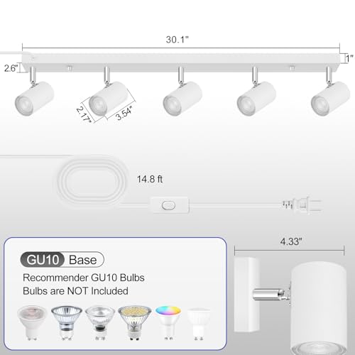 BoostArea LED Plug-in Track Light Kit, Matte White, 5-Light - color: 5 Light-White