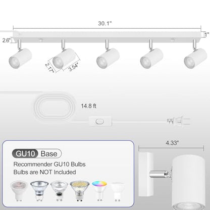 BoostArea LED Plug-in Track Light Kit, Matte White, 5-Light - color: 5 Light-White