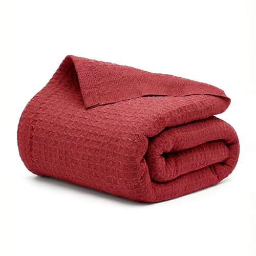 100% Cotton Waffle Weave Blanket for Hot Sleepers, Twin 92" x 68" - color: Red, size: Twin(92"x68")