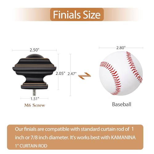 KAMANINA Square Finials for Curtain Rods 1 and 7/8 Inch, Set of 2, Black - color: Black