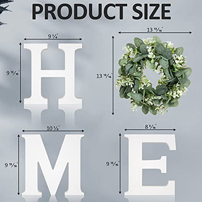 MAYICIVO Modern Wooden Home Sign with Artificial Eucalyptus Wreath, White and Beige, 13.81 inches Diameter, Wall Mount, MDF Wood, Plastic - color: White