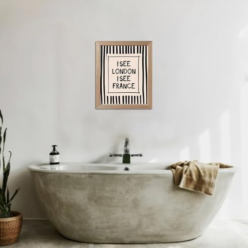 Funny Bathroom Wall Art Framed I See London I See France Bathroom Sign - color: Black and White, size: 14"L x 11"W