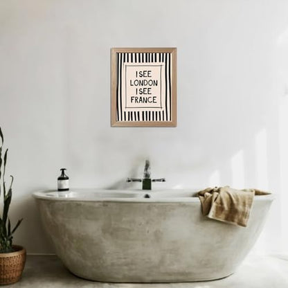 Funny Bathroom Wall Art Framed I See London I See France Bathroom Sign - color: Black and White, size: 14"L x 11"W