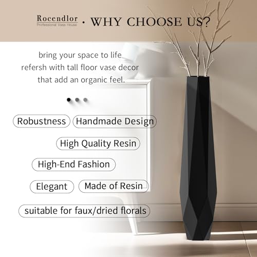 Tall Vases - 27.5" Tall Floor Vase for Home Decor, Resin Floor Vase with Handmade Dimensional Geometric Style, Fits Into Hay/Pampas Grass, Boho Living Room Decor (Black) - color: Black, size: 27.5in
