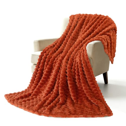Vessia Flannel Fleece Throw Blanket, 3D Jacquard Rust Fuzzy and Warm Blanket for Couch, Sofa, Bed, 300GSM Super Soft Touch Cozy Home Decor for All Seasons (50x70 inches) - color: Rust, size: 50×70inch