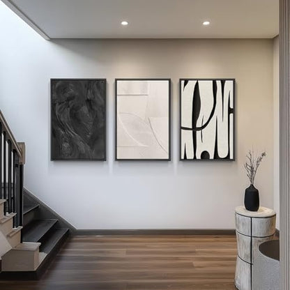 Framed Black and White Abstract Wall Art for Living Room, 3 Piece 24x36 In - color: Black and White Dialogue, size: 24" W x 36" H x 3Pcs
