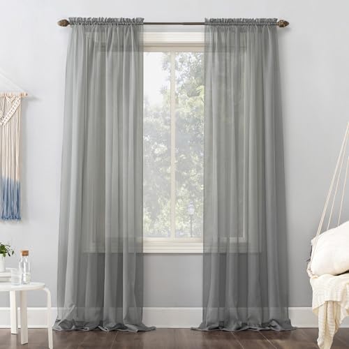 No. 918 Emily Sheer Voile Rod Pocket Curtain Panel, 59" x 108", Charcoal - color: Charcoal, size: 59"W x 108"L (Pack of 1), style: Emily