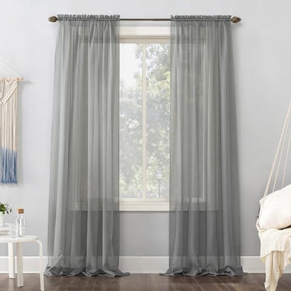 No. 918 53566 Emily Sheer Voile Rod Pocket Curtain Panel, 59" x 63", Charcoal (Single Panel Only) - color: Charcoal, size: 59"W x 63"L (Pack of 1), style: Emily