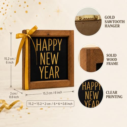 Happy New Year Sign Wall Table Tiered Tray Shelf Home Decor - color: black and gold