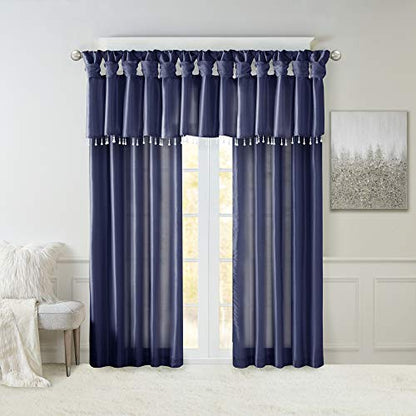 Madison Park Faux Silk Valances for Windows with Beads, 50x26 Navy - color: Navy, size: 50"W x 26"L (Pack of 1), style: Valance