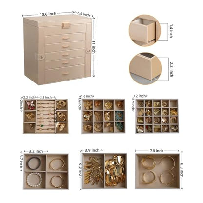 BOOVO Large Jewelry Box for Women 6 Layer - color: Champagne Gold, size: 6 Layer