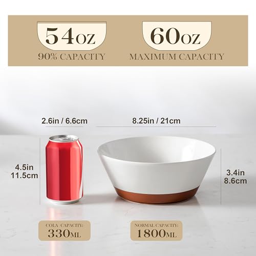 MALACASA Salad Bowls Set of 4, Soup Bowls for Kitchen, 60oz Ceramic Bowl - color: White&Brown, size: 60oz