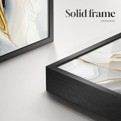 Extra Large Framed Blue White and Gold Abstract Wall Art, Vertical 40x60 In - color: Blue and White A, size: 60"L x 40"W
