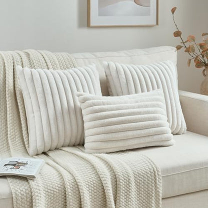 FUTEI Pack of 2 Faux Fur Throw Pillow Covers 12x20 Inch, Cream White - color: Cream White, size: 20" x 12" (Pack of 2)