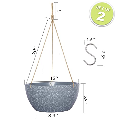 SwinDuck 13 Inch 2 Pack Large Hanging Planters for Indoor Outdoor Plants, Plastic Hanging Basket Pots for House Plants Flowers, Grey - color: Grey Speckles, size: 13inch