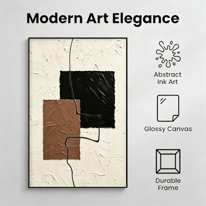QKF Block Geometric 3D Texture Black Aluminum Frame Canvas Wall Art - color: Beige, Brown & Black