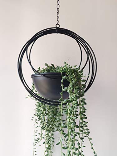 RISEON Boho Metal Plant Hanger,Metal Geometric Hanging Planter, Modern Planter, Mid Century Air Plant Holder Stand, Minimalist Planter for Indoor Outdoor Home Wedding Decor (Black) - color: Black