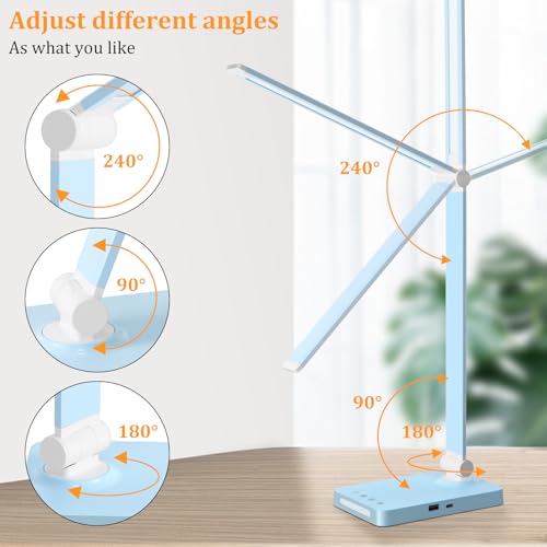 LED Desk Lamp with USB Ports,Touch Desk Lamps for Home Office with 5 Modes - color: Blue