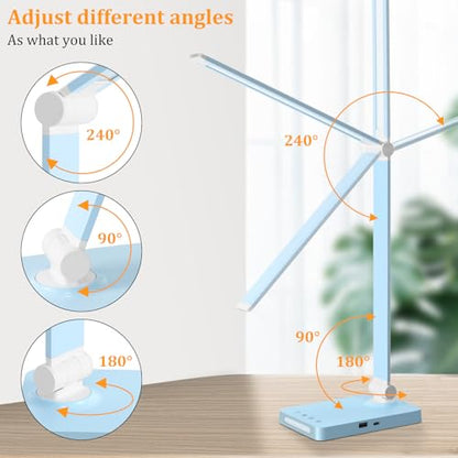 LED Desk Lamp with USB Ports,Touch Desk Lamps for Home Office with 5 Modes - color: Blue