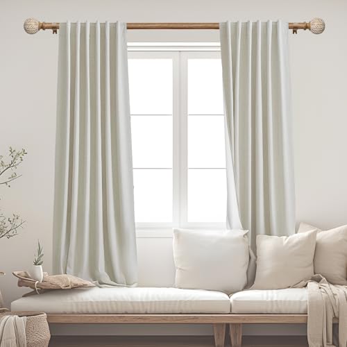 Wood Curtain Rods for Windows: 1 Inch Diameter Adjustable Heavy Duty Curtain Rod 32" to 45" with Imitation Wood Grain Leaf Pattern Finials - color: Wood grain, size: 32"-45"|1 PACK
