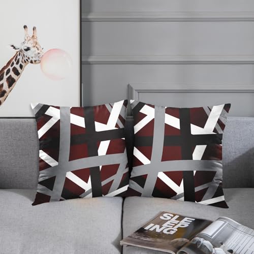 Emvency Throw Pillow Covers Set of 2, 18 x 18 Inch, Striped Retro Burgundy - color: Burgundy Red, size: 18" x 18" (Pack of 2)