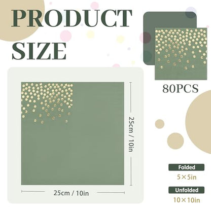 80 Pack of Paper Cocktail Napkins with Gold Foil Polka Dot Confetti，Polka Dot Party Supplies(5 x 5 in，2-ply) (80, Gradient Green) - style: Green Gold Dot