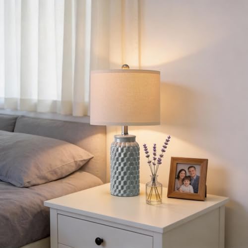 USumkky 20.5" Ceramic Table Lamps Set of 2, Modern Farmhouse Boho Bedside Lamps for Bedroom, Nightstand Lamps for Living Room End Tables, Small Desk Lamps, Grey - color: 20.5" Grey