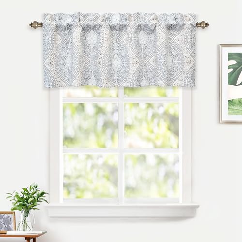 DriftAway Adrianne Damask and Floral Pattern Window Curtain Valance 52 Inch by 20 Inch Beige and Gray - color: Adrianne-beige