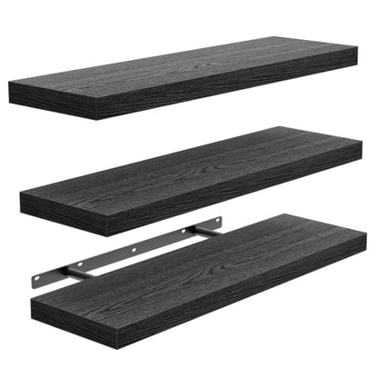BAYKA Black Floating Shelves 15.7in, Set of 3, Wall Mount Rustic Wood Shelf - color: A. Black - Universal Classic Style, size: 15.7inches