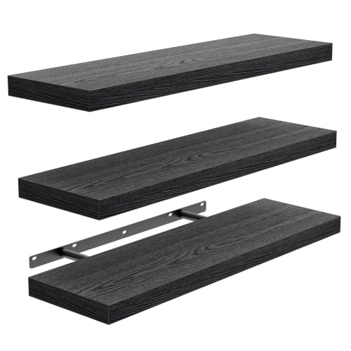 BAYKA Black Floating Shelves 15.7in, Set of 3, Wall Mount Rustic Wood Shelf - color: A. Black - Universal Classic Style, size: 15.7inches