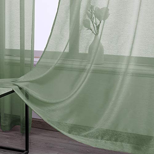 DONREN Sage Sheer Curtains 72 Inch Grommet 2 Pieces Faux Linen Voile Drapes Window Textured Sheer Curtains for Living Room Bedroom, 52 W x 72 L Inch Length - color: Sage, size: 52"W x 72"L (Pack of 2)