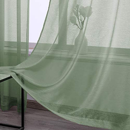DONREN Sage Sheer Curtains 72 Inch Grommet 2 Pieces Faux Linen Voile Drapes Window Textured Sheer Curtains for Living Room Bedroom, 52 W x 72 L Inch Length - color: Sage, size: 52"W x 72"L (Pack of 2)
