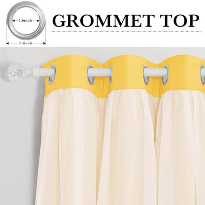 Lemon Yellow Blackout Curtains with White Sheer Overlay for Girls Bedroom - color: Lemon Yellow, size: 52"W x 84"L (Pack of 2)