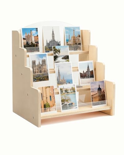 UCEC Greeting Card Display Stand,4-Tier Wooden Acrylic Greeting Card Holder