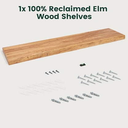 48in Live Edge Solid Elm Floating Shelves, Natural, Set of 1 - color: Natural Color, size: Live Edge 48 inch, 1Pack