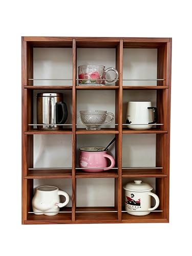 12 Grid coffee mug display shelf, 17x25" Wooden cup shelf for wall,Walnut - color: Walnut