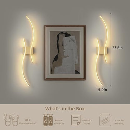 Wireless Wall Sconces Set of Two, Dimmable, 3CCT, Up to 65H Runtime - color: Brushed Brass, size: 23.6 inches (2 Pack)