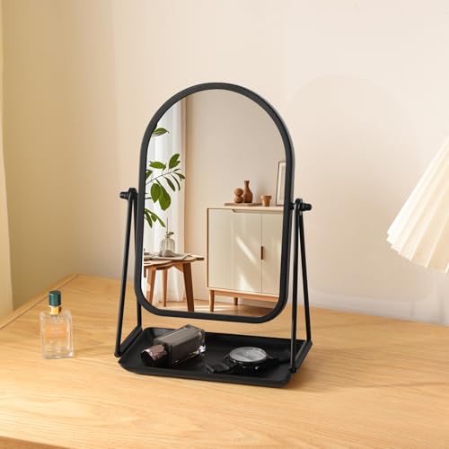 Desk Table Mirror Black Arch Desktop Vanity Mirror with Storage - color: Arched-black