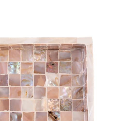 PEMAR Mother of Pearl Tray 15.7x11.8 Rectangle Handcrafted Serving Tray - color: Artisan Brown Mosaic